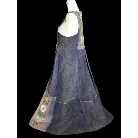 Vtg 70s Char Vest Duster Jacket Hand painted Floral Flower Boho Hippie Hippy - Picture 3 of 16
